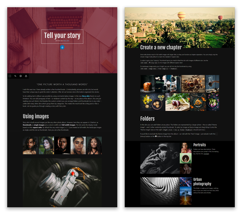 Story skin's unique layout